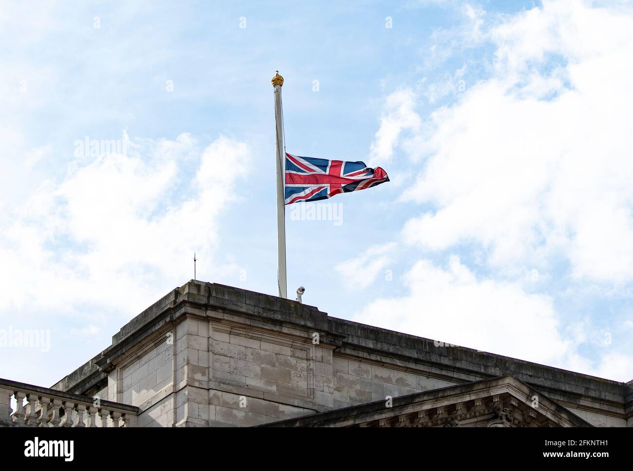 Flag flies at half mast over Buckingham Palace in Central London, after