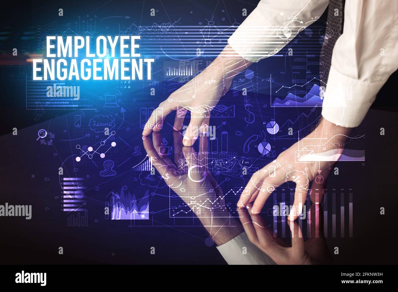 Businessman touching huge screen concept Stock Photo