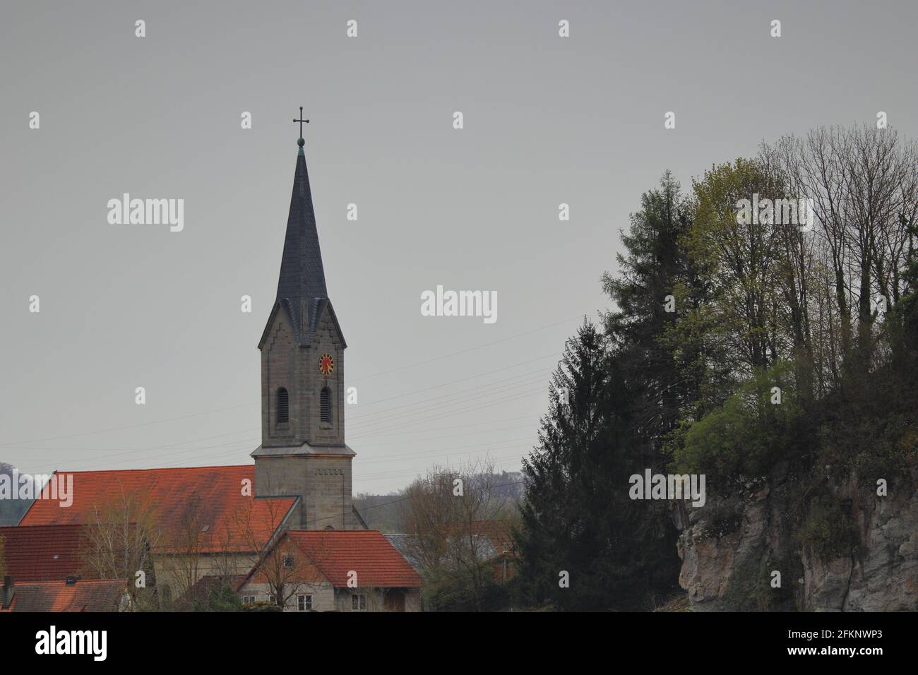 view of a church in a village of upper franconia Stock Photo