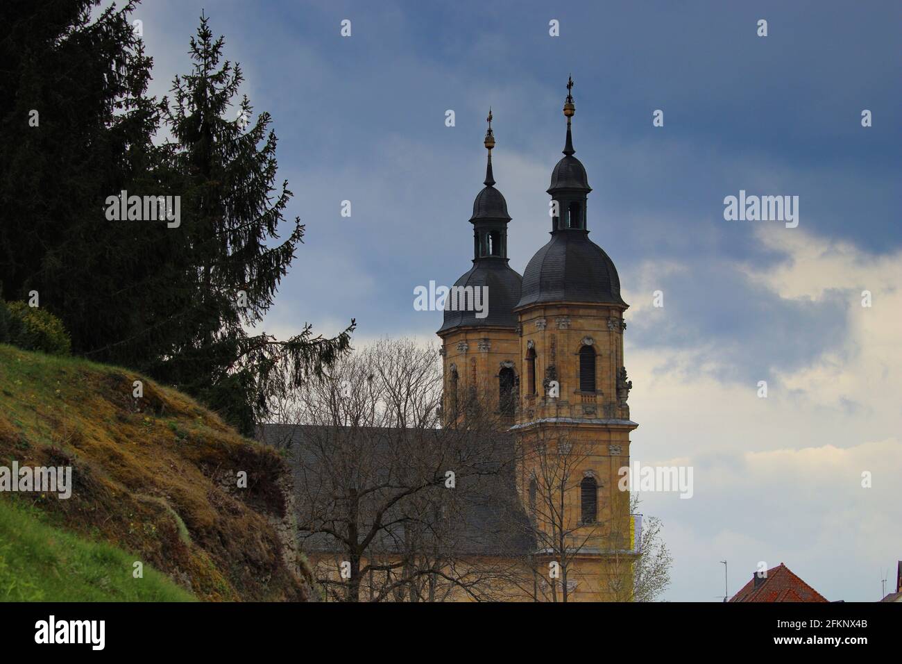view of a basilica agaimnst overcast sky in upper franconia Stock Photo