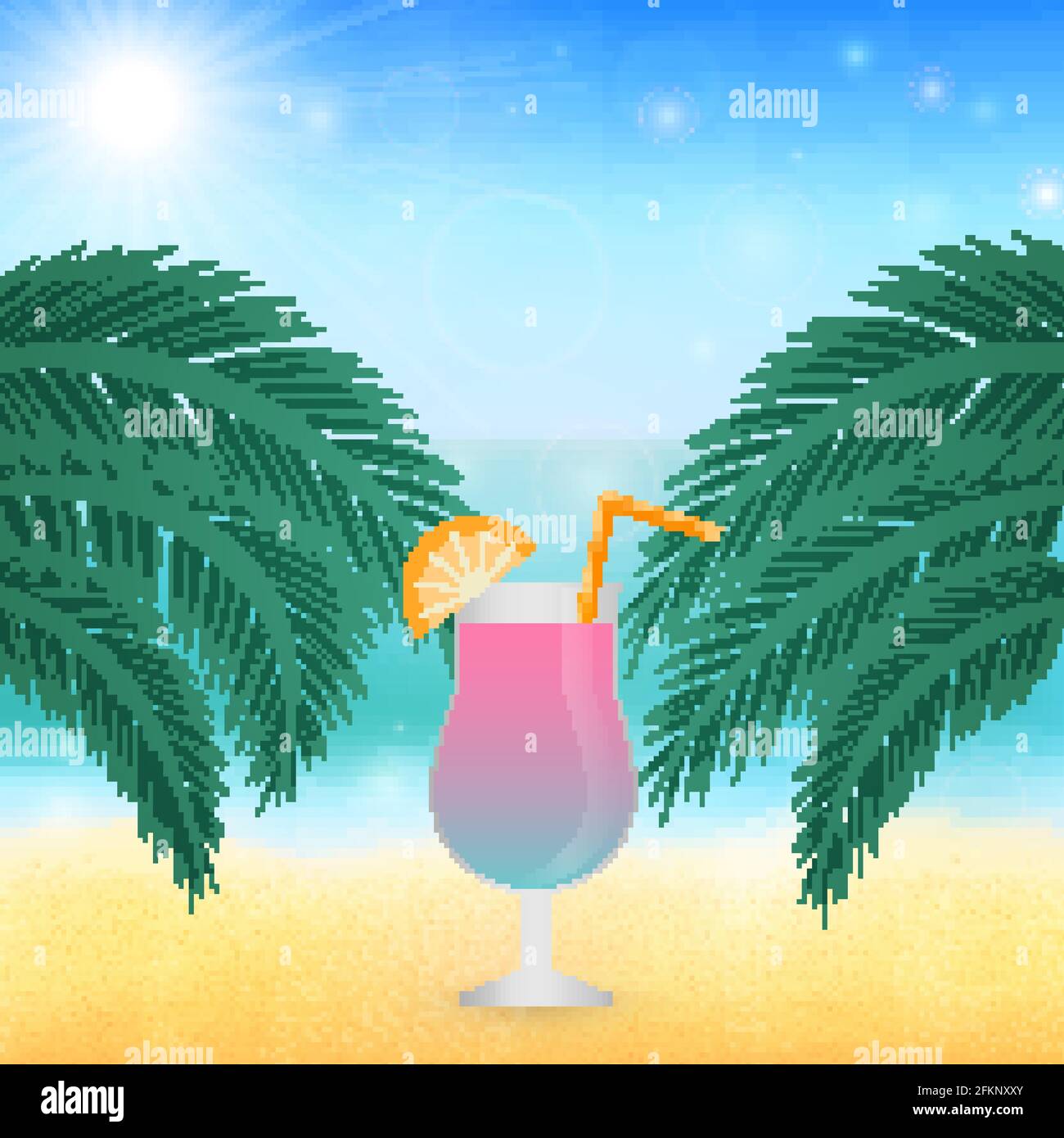 Summer vector background with sea, palms and glass of cocktail. Blurred  bokeh backdrop. Vacation and relax concept. Tropical beach party. Easy to  edit Stock Vector Image & Art - Alamy