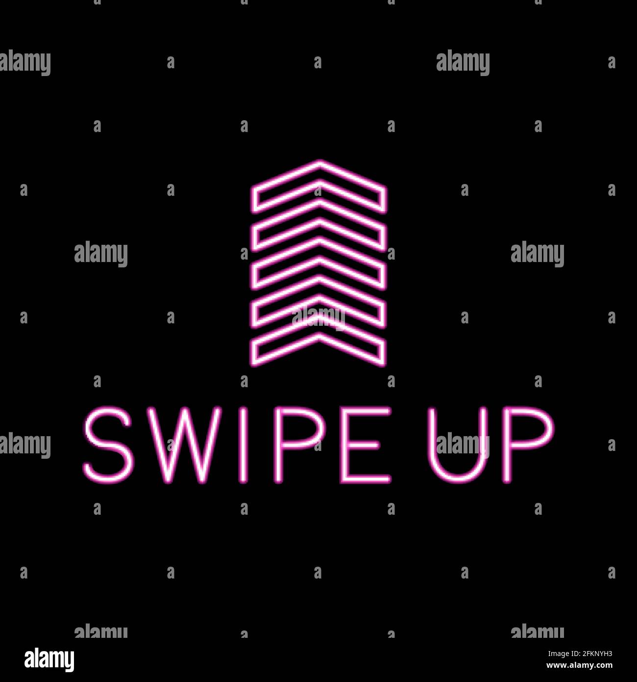 Swipe Up hot pink neon lettering and arrow isolated on dark background ...