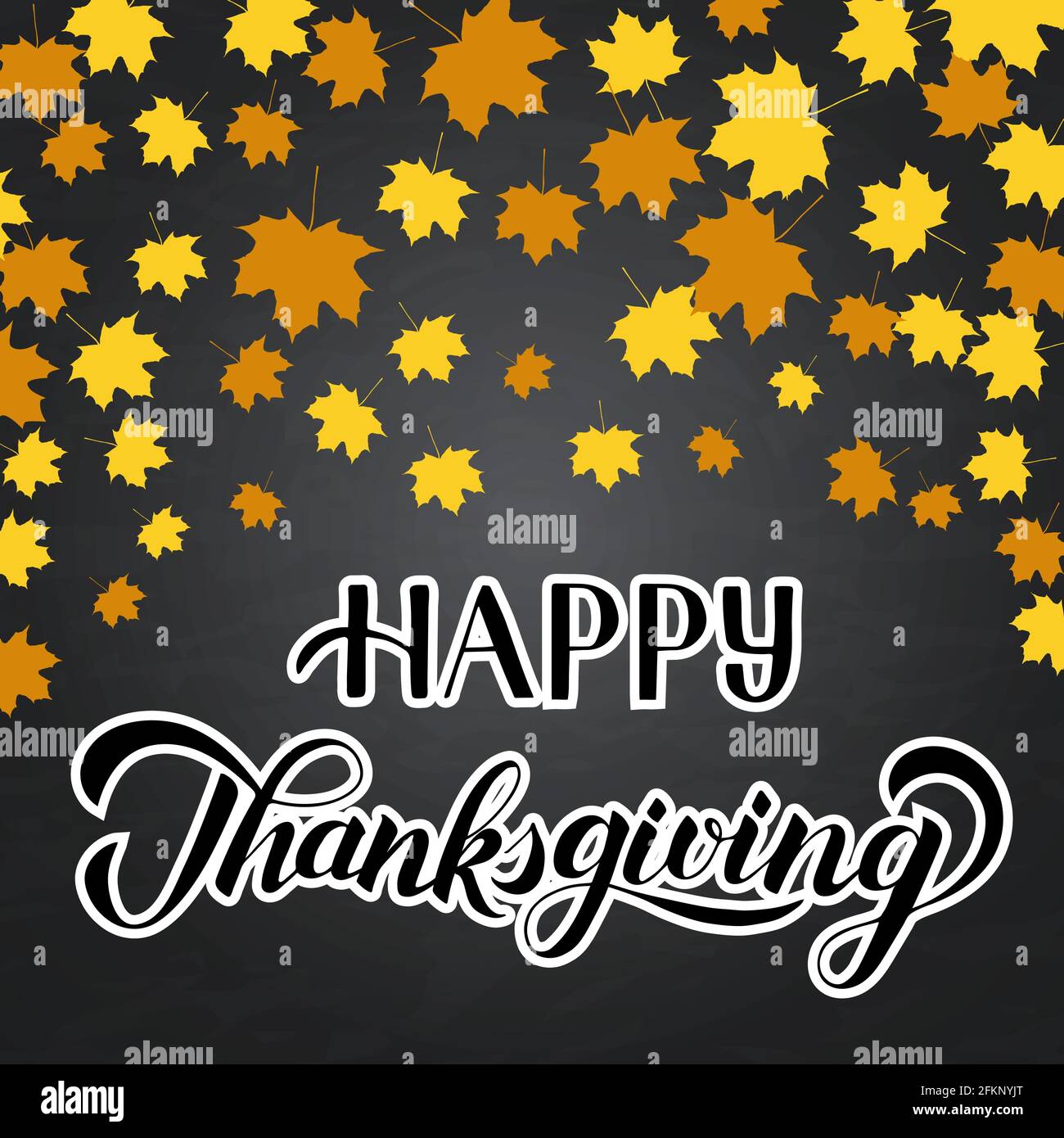 Happy Thanksgiving written with brush on chalkboard background. Autumn ...