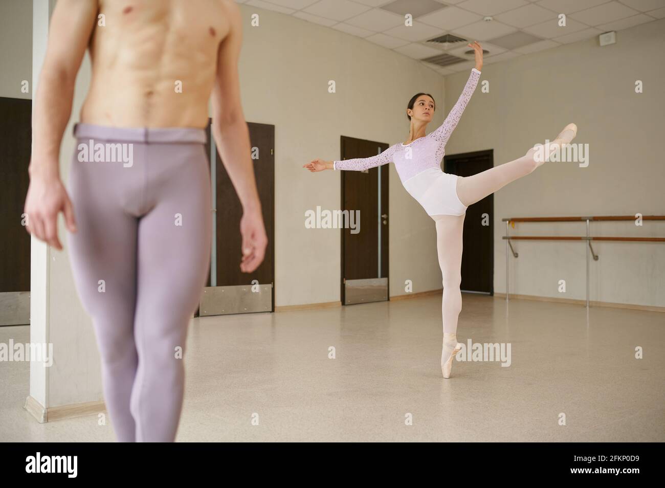 Couple of ballet dancers, dancing repetition Stock Photo