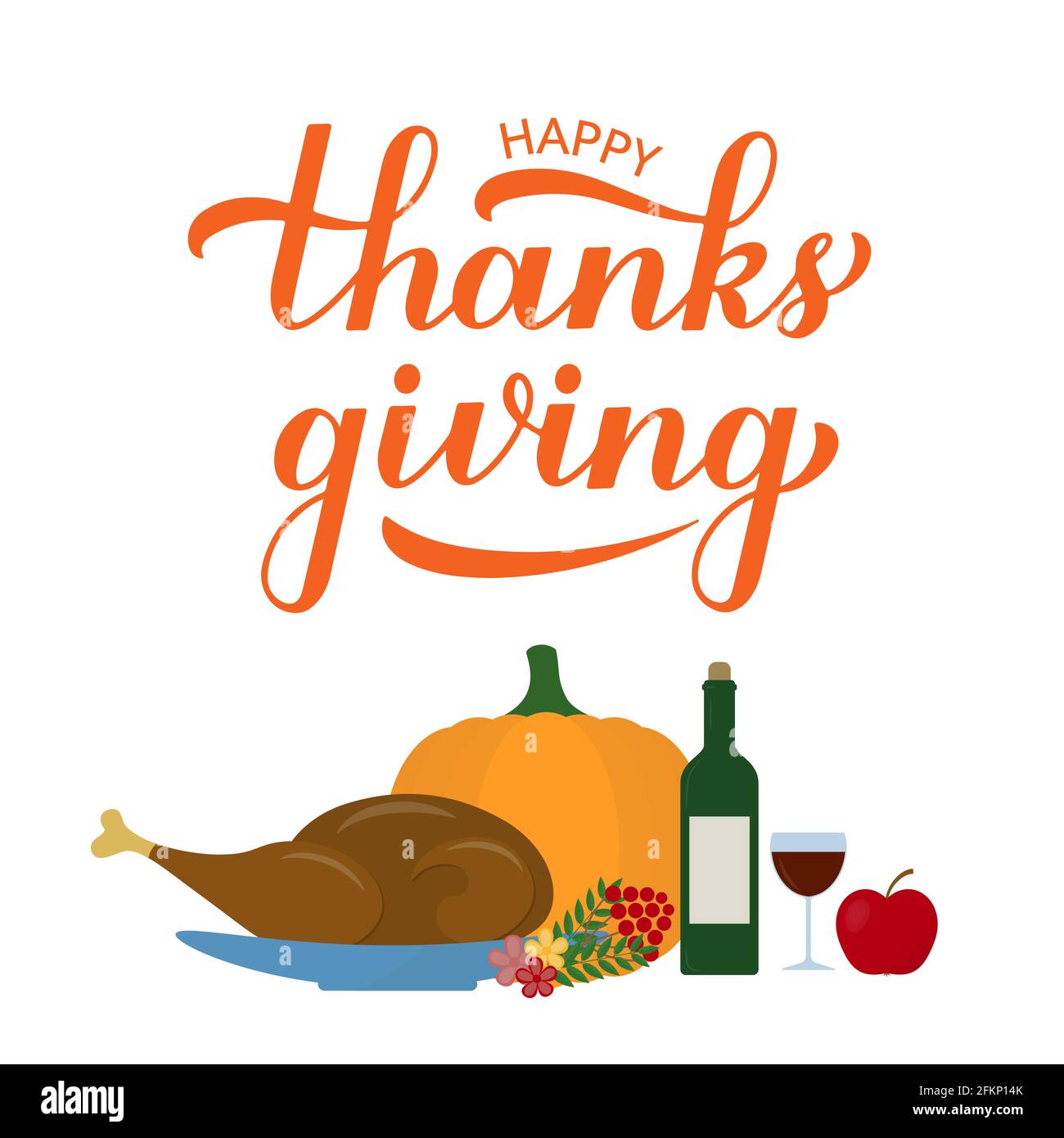 Happy Thanksgiving modern calligraphy brush lettering with baked turkey ...