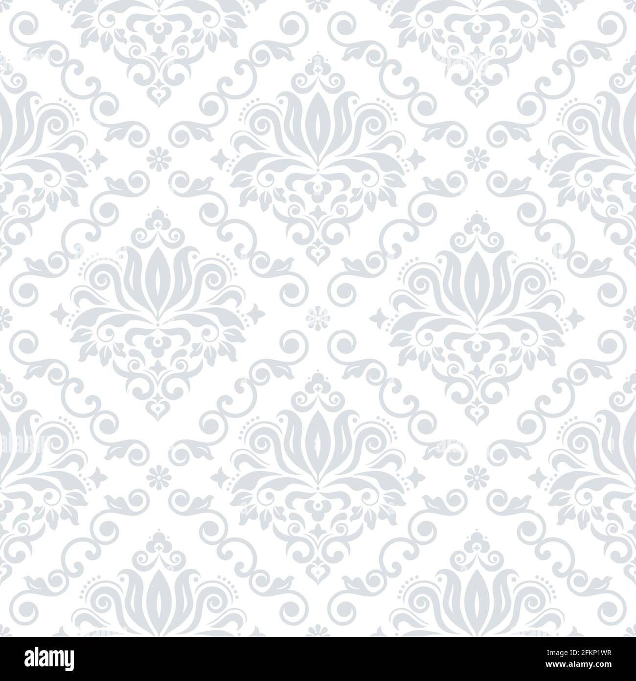 Classic Damask wallpaper or fabric print pattern, retro textile vector design, royal elegant decor is silver gray on white background Stock Vector