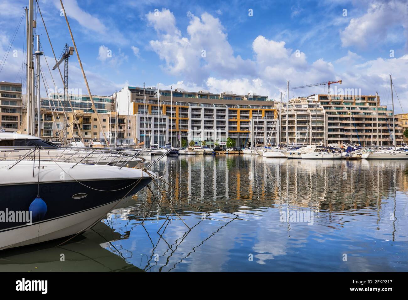 Malta, Ta Xbiex, modern apartment and office buildings at the Ta Xbiex Yacht Marina in the Marsamxett Harbour. Stock Photo