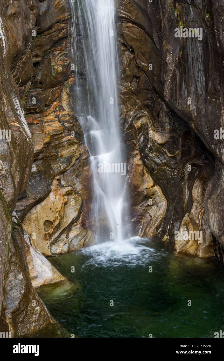 small waterfall near Maggia, Ticino Stock Photo