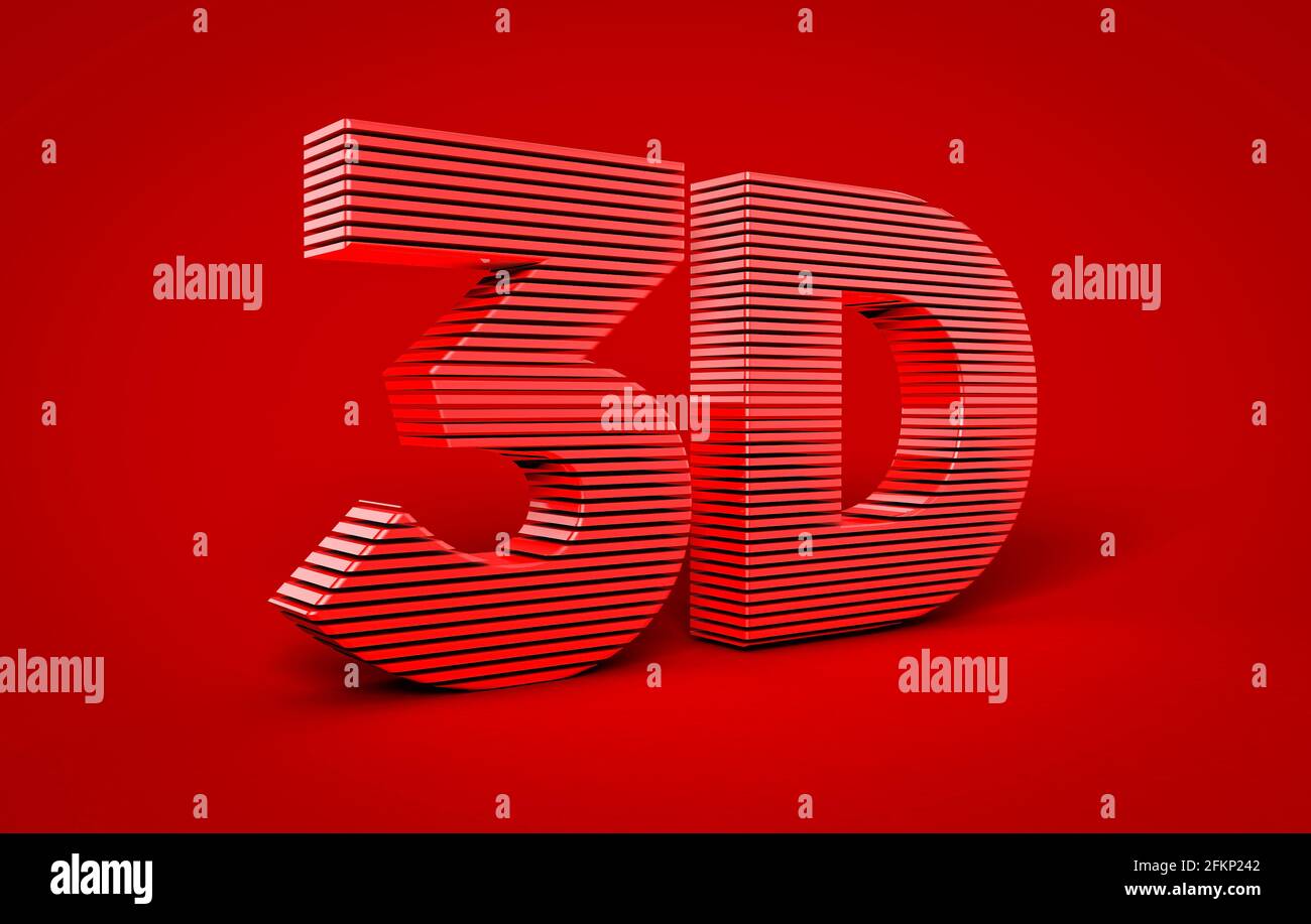 3D Word rendered in a sliced 3D model in red color on a red background Stock Photo