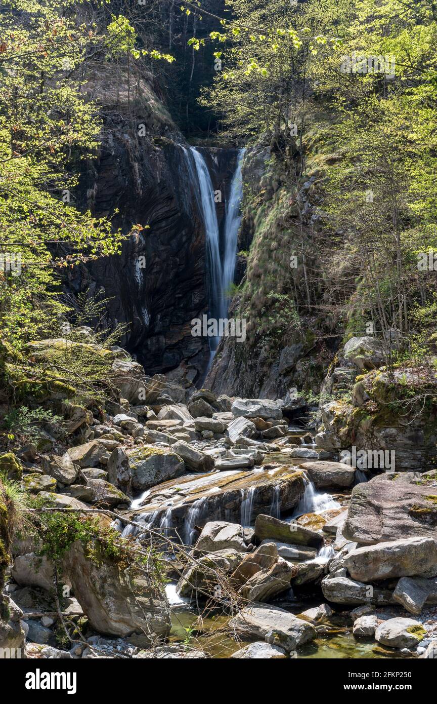 small waterfall near Maggia, Ticino Stock Photo