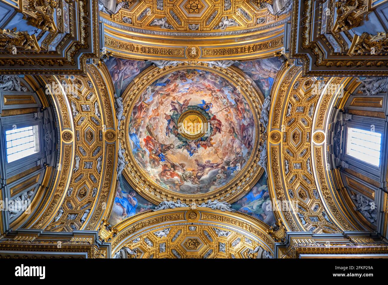 Italy, Rome, ceiling dome with the Triumph of the Trinity fresco by Pietro da Cortona in Santa Maria in Vallicella (Chiesa Nuova) Baroque church inter Stock Photo