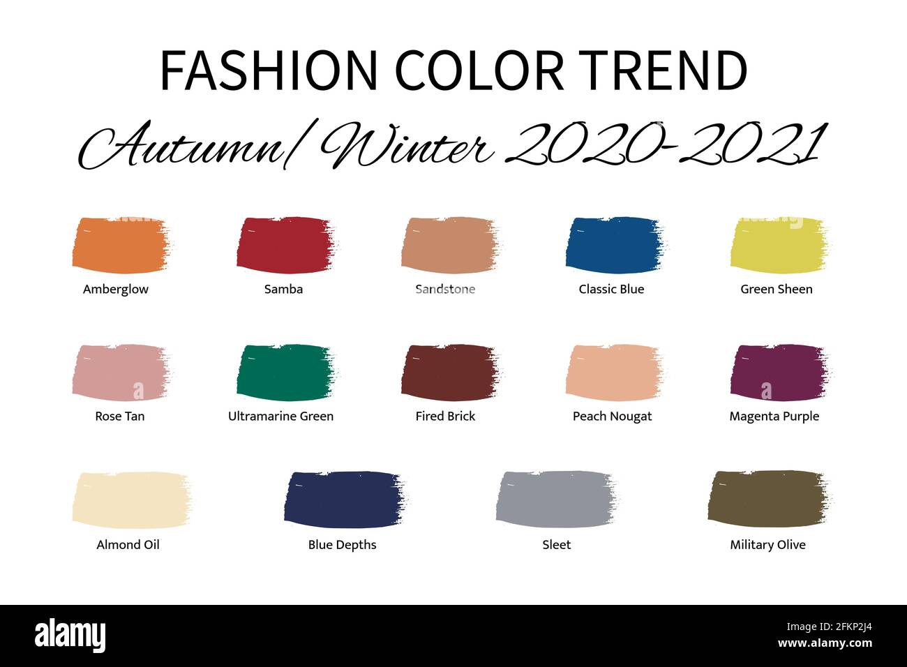 Fashion Color Trend Autumn Winter 2020 - 2021. Trendy colors palette guide.  Brush strokes of paint color with names swatches. Easy to edit vector temp  Stock Vector Image & Art - Alamy