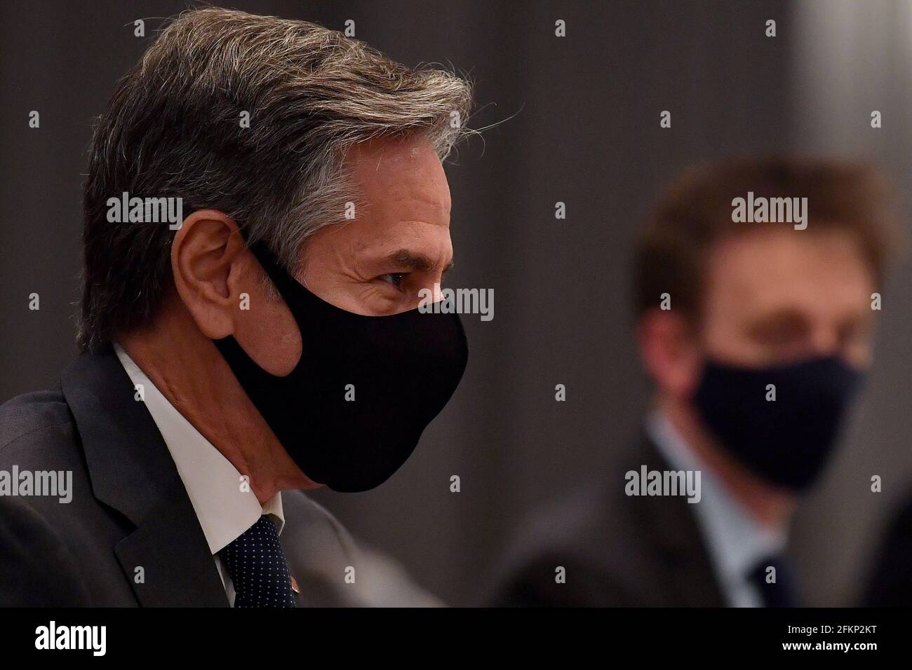 U S Secretary Of State Antony Blinken Wearing A Face Mask Speaks With Brunei S Second Minister Of Foreign Affairs Erywan Yusof Not Pictured During A Bilateral Meeting As Part Of The G7 Foreign U S Secretary Of State Antony Blinken Wearing A Face Mask Speaks With Brunei S Second Minister Of Foreign Affairs Erywan Yusof Not Pictured During A Bilateral Meeting As Part Of The G7 Foreign