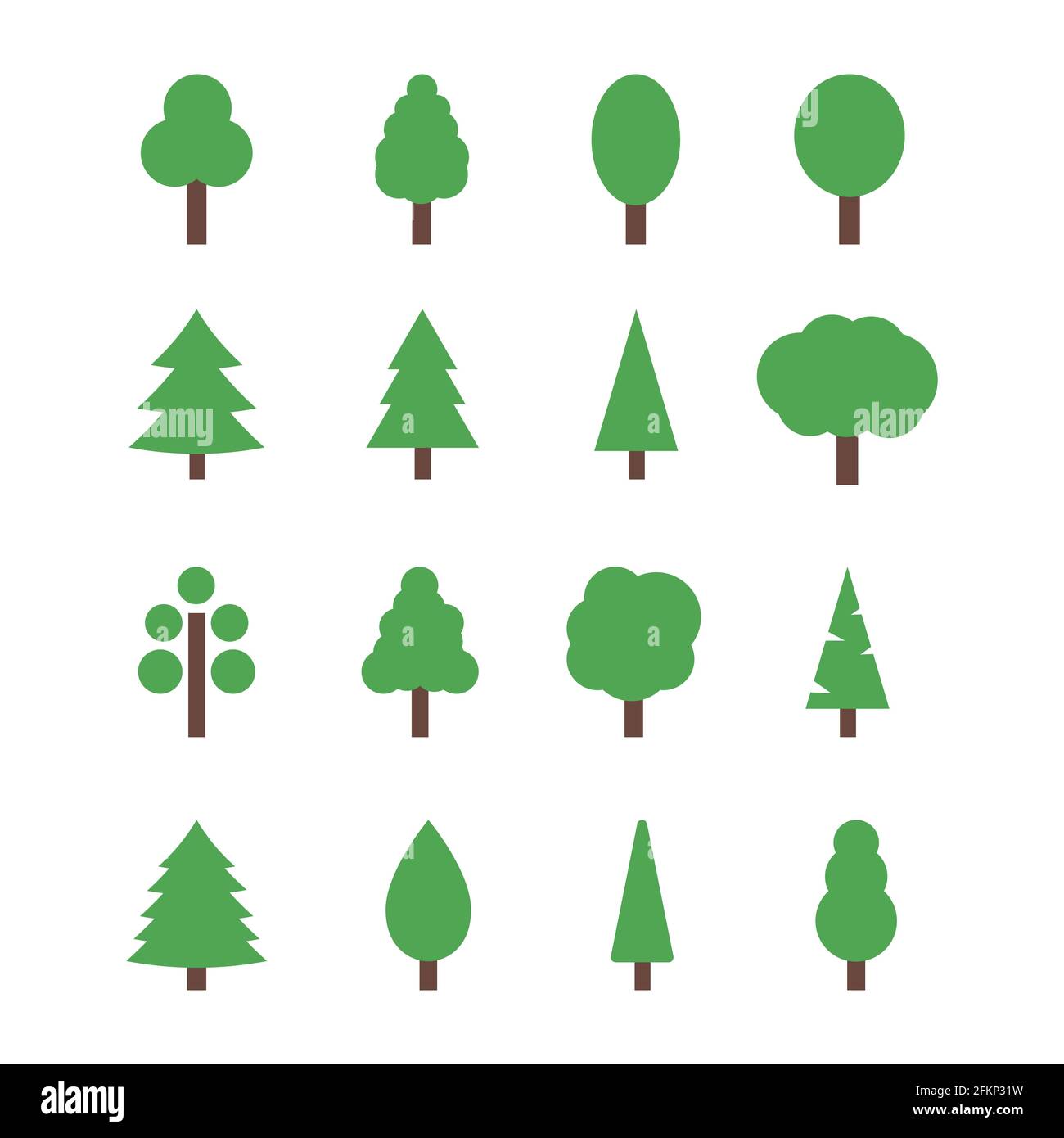 Set of 16 tree icons. Silhouettes of trees in flat style. Nature and ...