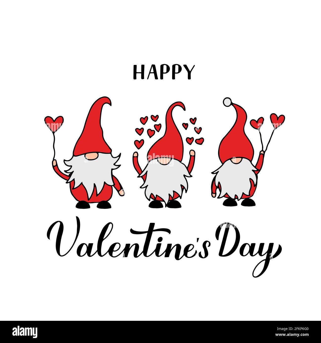 Happy Valentine s Day calligraphy hand lettering with cute cartoon gnomes.  Vector template for Valentines card, flyer, banner, sticker, t shirt, etc  Stock Vector Image & Art - Alamy