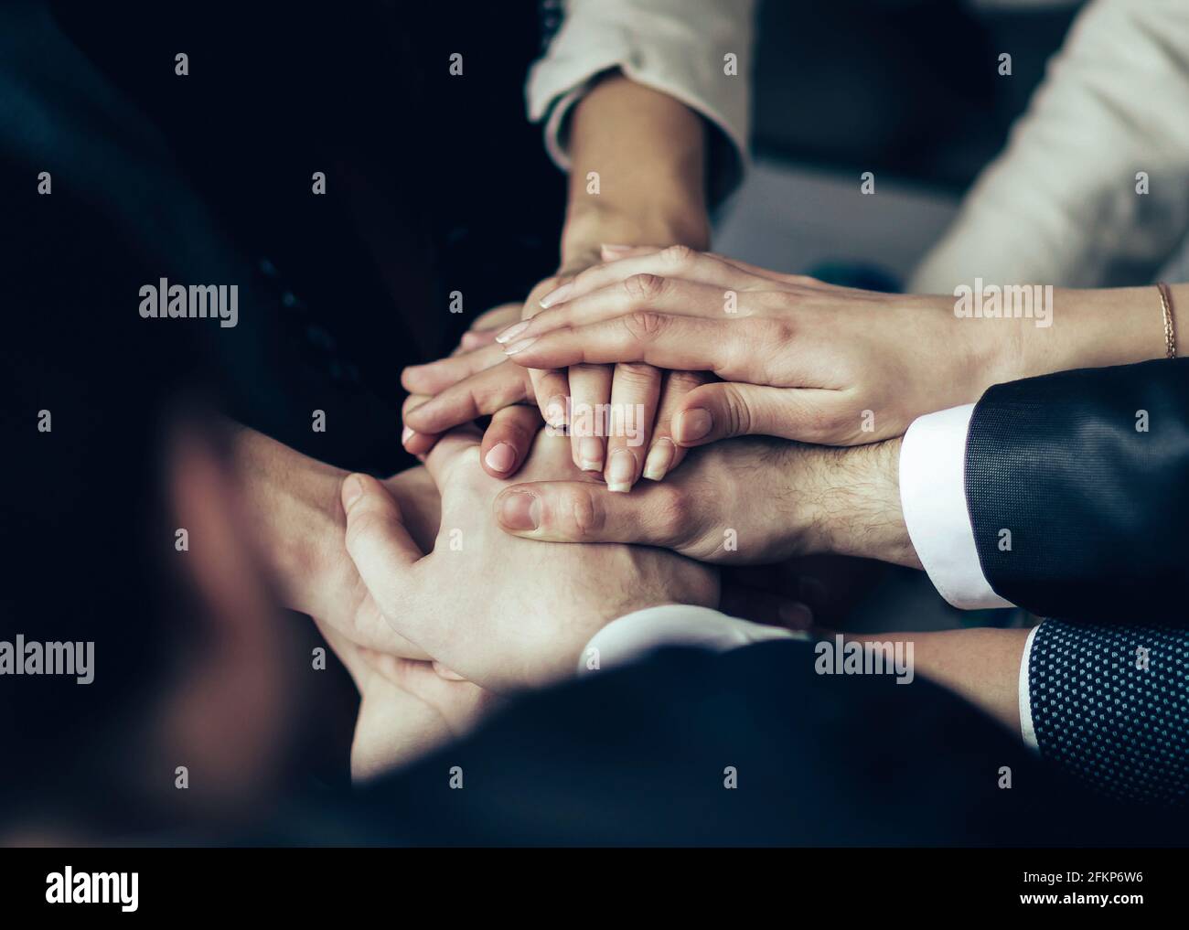 The conference of entrepreneurs. The folding of hands together Stock