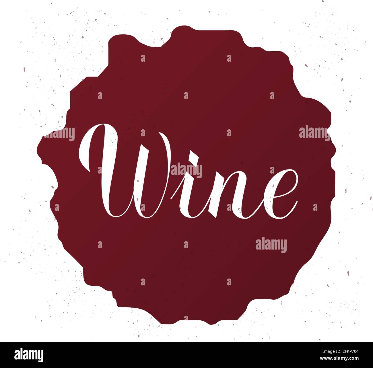 Wine written on red stain with spray around. Calligraphy hand lettering Vector illustration. Template for bar, restaurant, winery decorations. Perfect Stock Vector