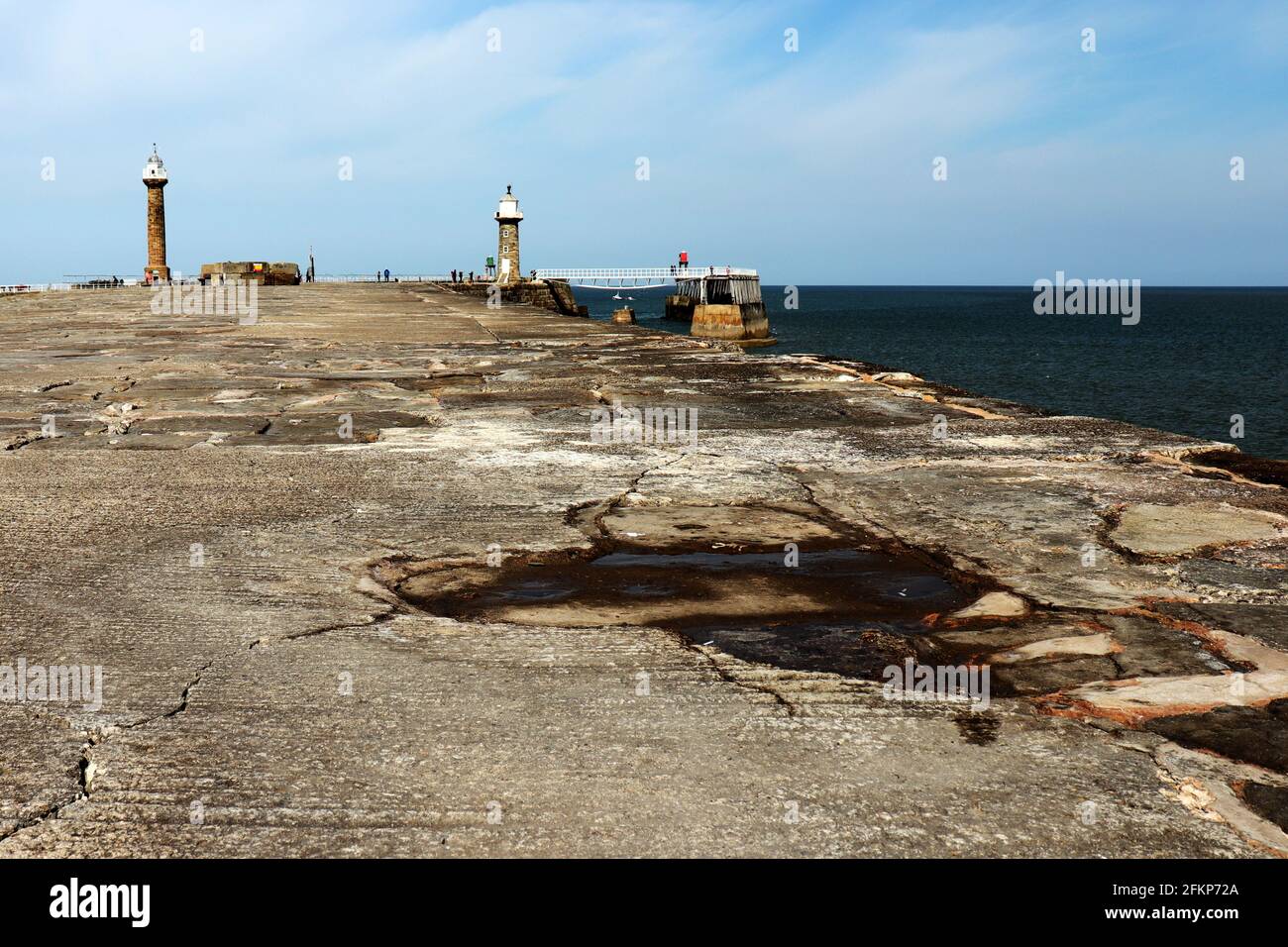 Whitby Lighthouse and Pier Stock Photo