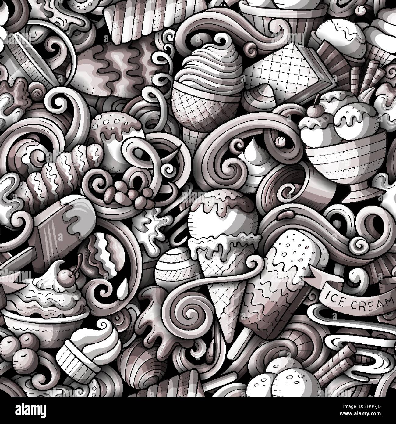 Cartoon doodles Ice-cream seamless pattern Stock Vector Image & Art - Alamy