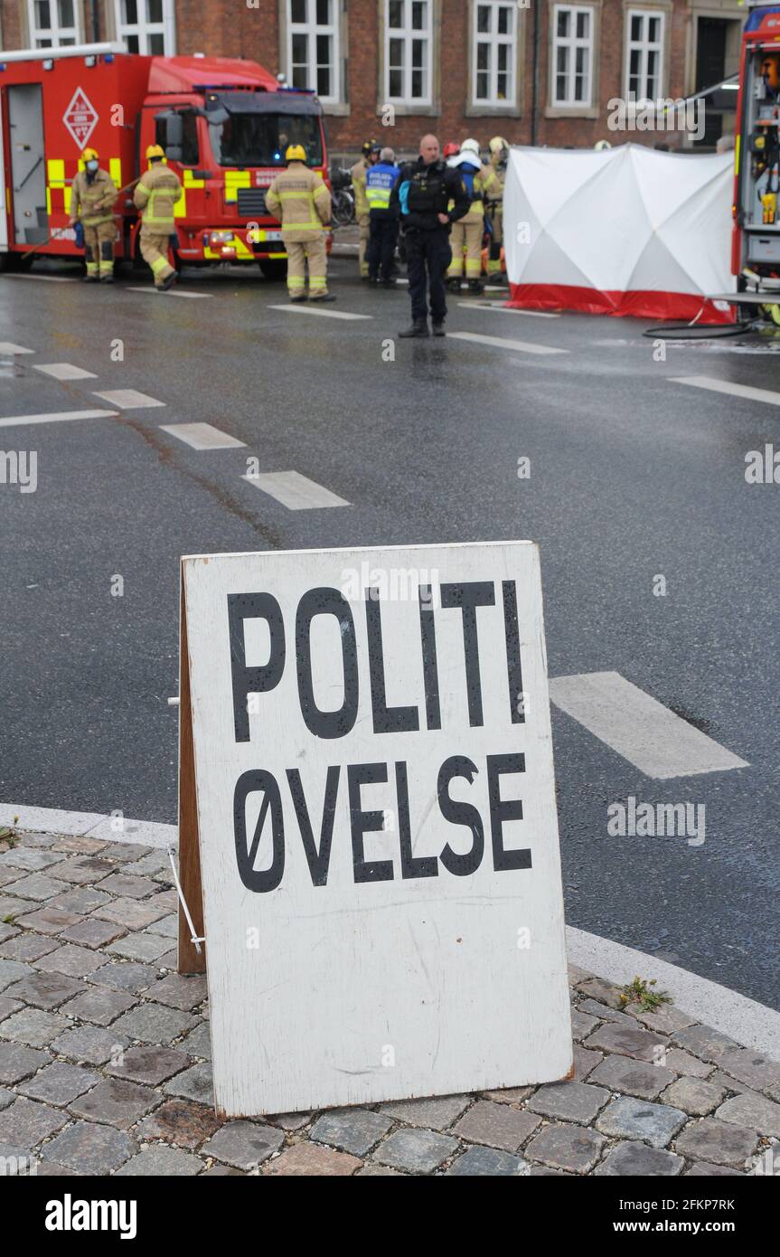Copenhagen, Denmark. 03 May 2021, Police along with fire men routine