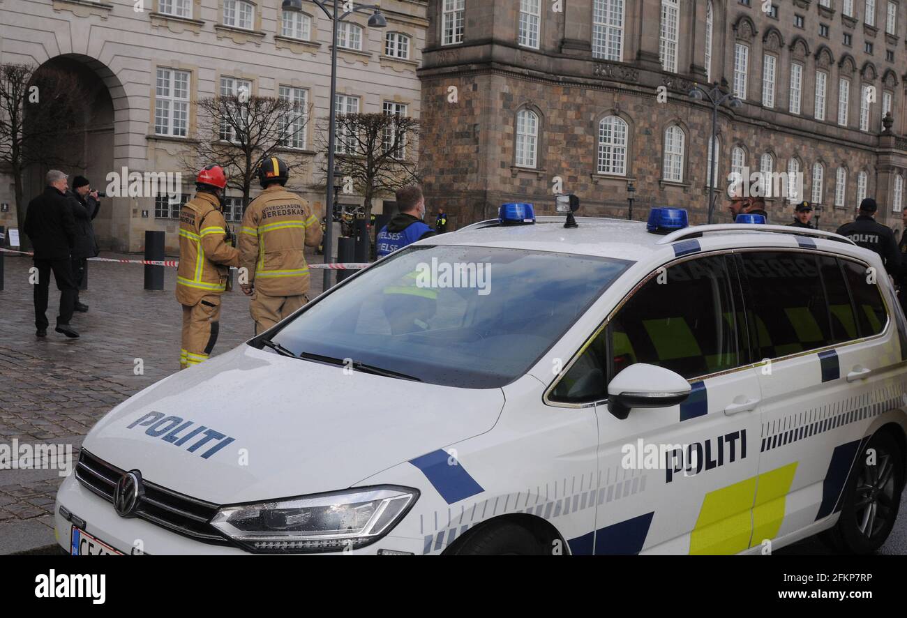 Copenhagen, Denmark. 03 May 2021, Police along with fire men routine