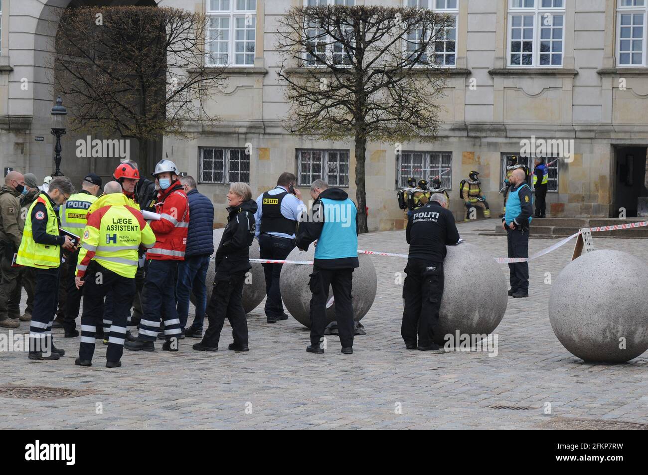 Copenhagen, Denmark. 03 May 2021, Police along with fire men routine