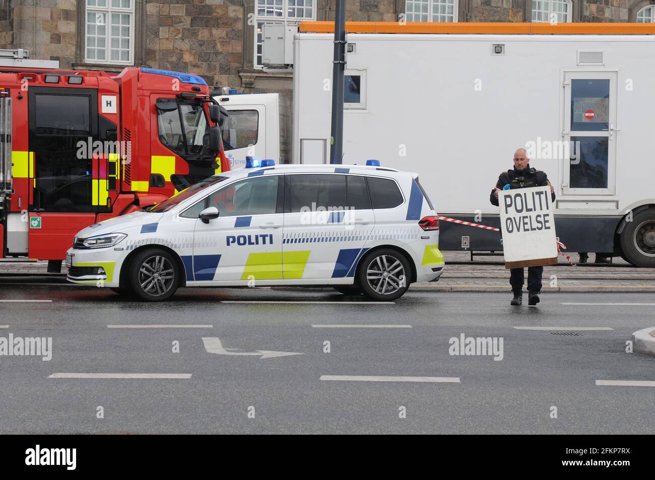 Copenhagen, Denmark. 03 May 2021, Police along with fire men routine