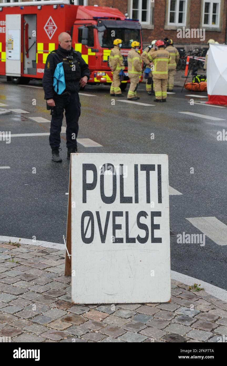 Copenhagen, Denmark. 03 May 2021, Police along with fire men routine