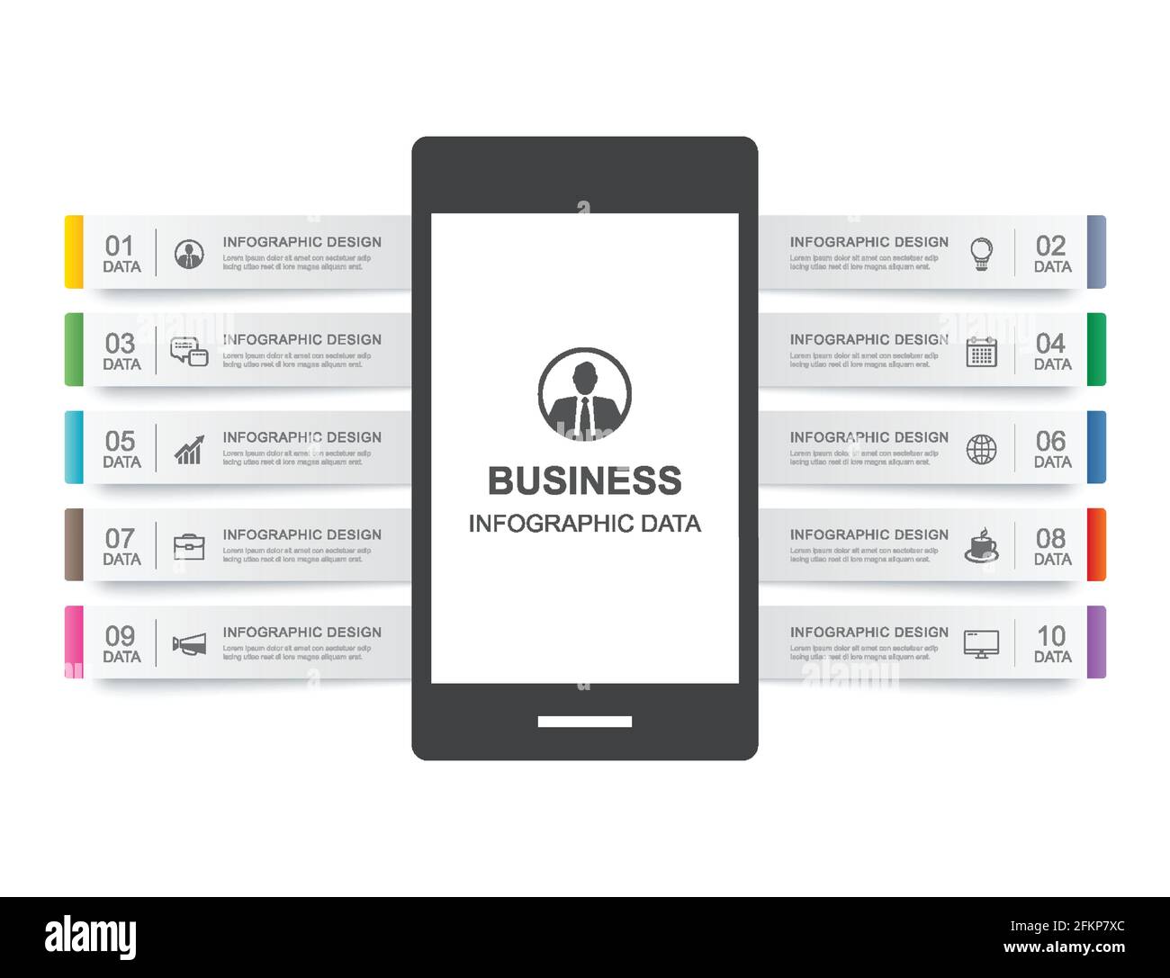 Smartphone infographic template with 10 data for business. Stock Vector