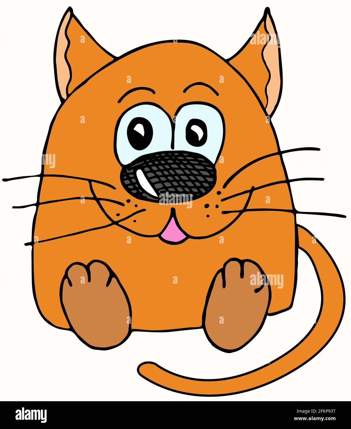 Sad and upset cat character drawn with marker. Cartoon character, imitation of a child s drawing. Stock Vector