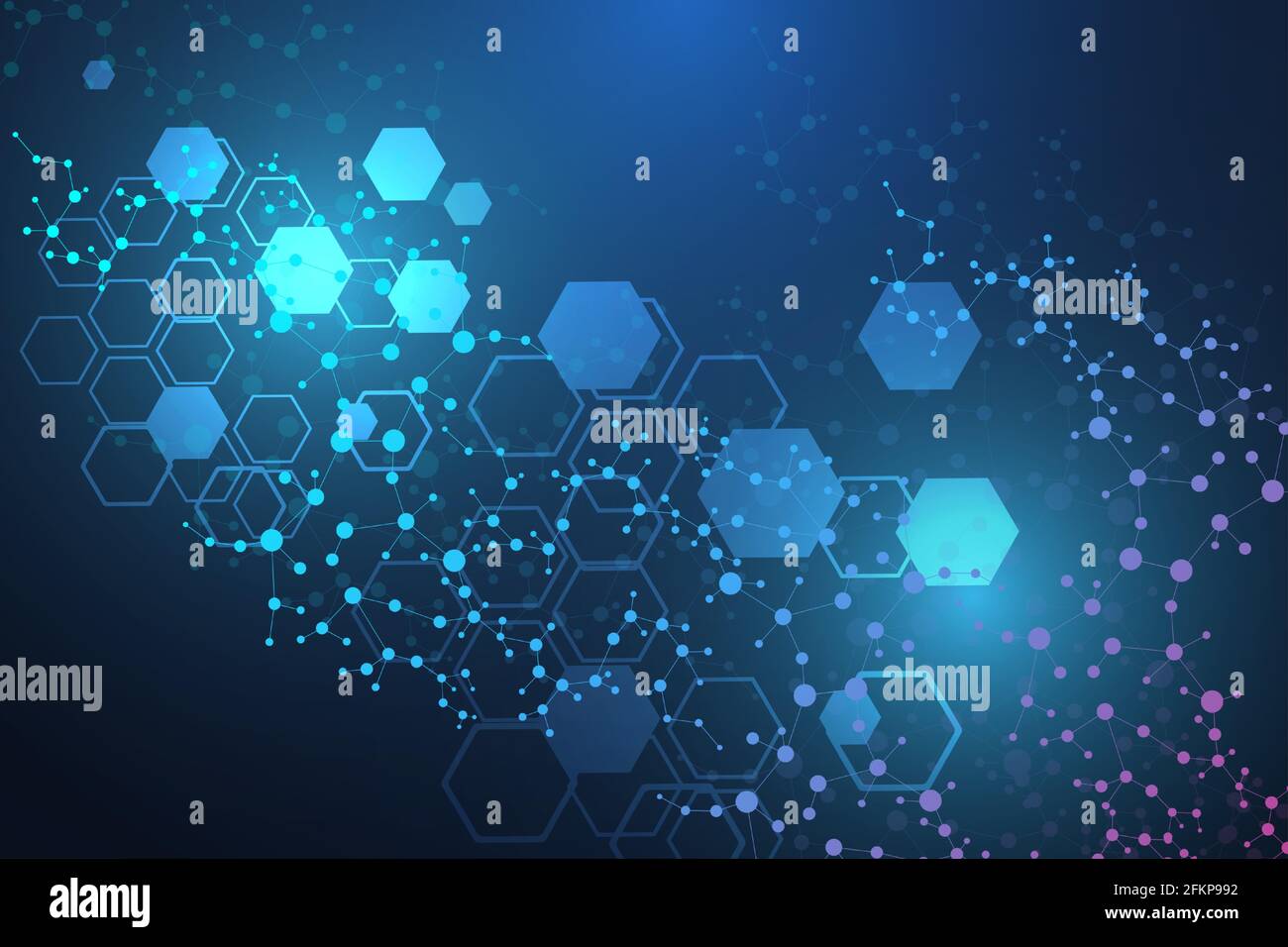 Modern futuristic background of the scientific hexagonal pattern. Virtual abstract background with particle, molecule structure for medical Stock Vector