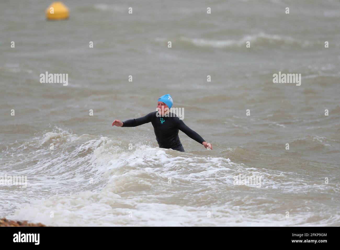 New Forest, Hampshire. 3rd May 2021. UK Weather.  Strong winds at Calshot Beach in the New Forest with gusts up to 40 mph. Credit Stuart Martin/Alamy Live News Stock Photo