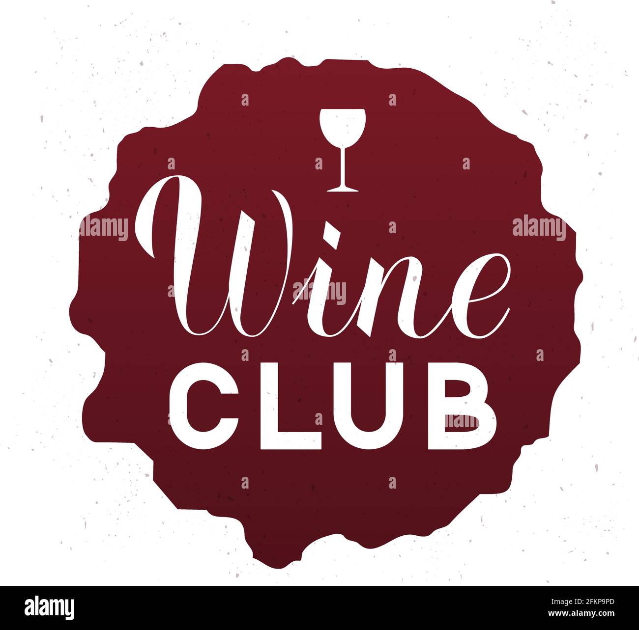 Wine club written on red stain with spray around. Calligraphy hand lettering. Vector template for bar, restaurant, winery decorations. Perfect for men Stock Vector