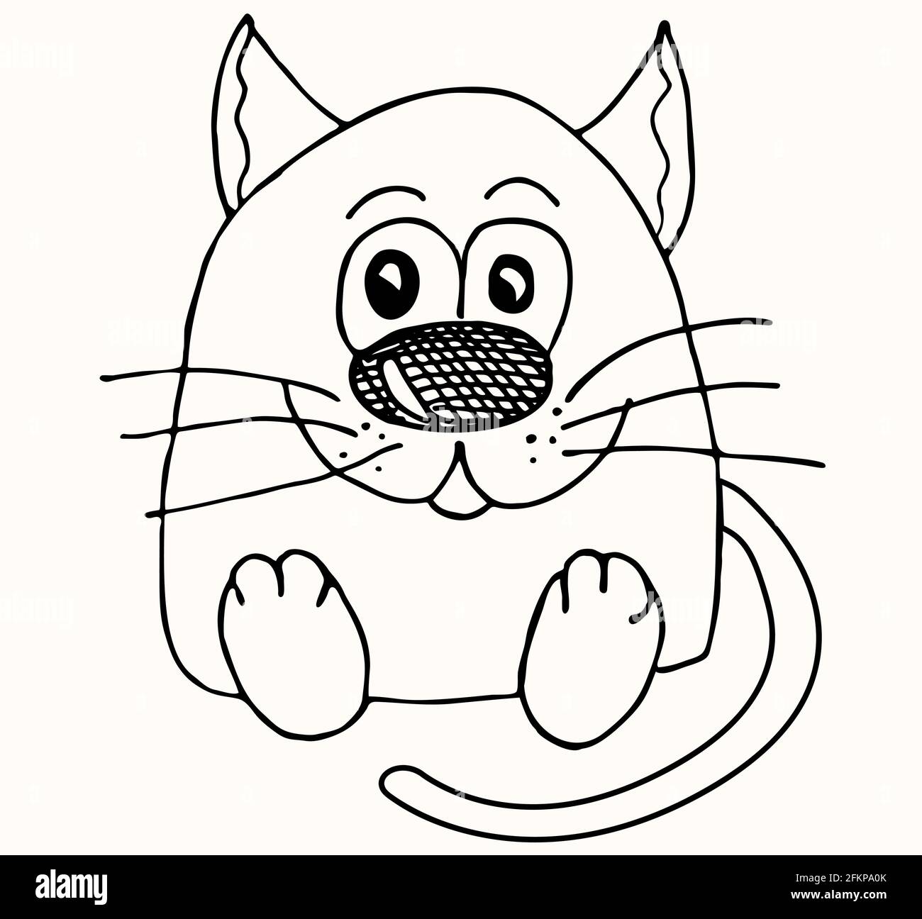 Kind and cute cat character drawn with a marker. Cartoon character, imitation of a childs drawing. Stock Vector