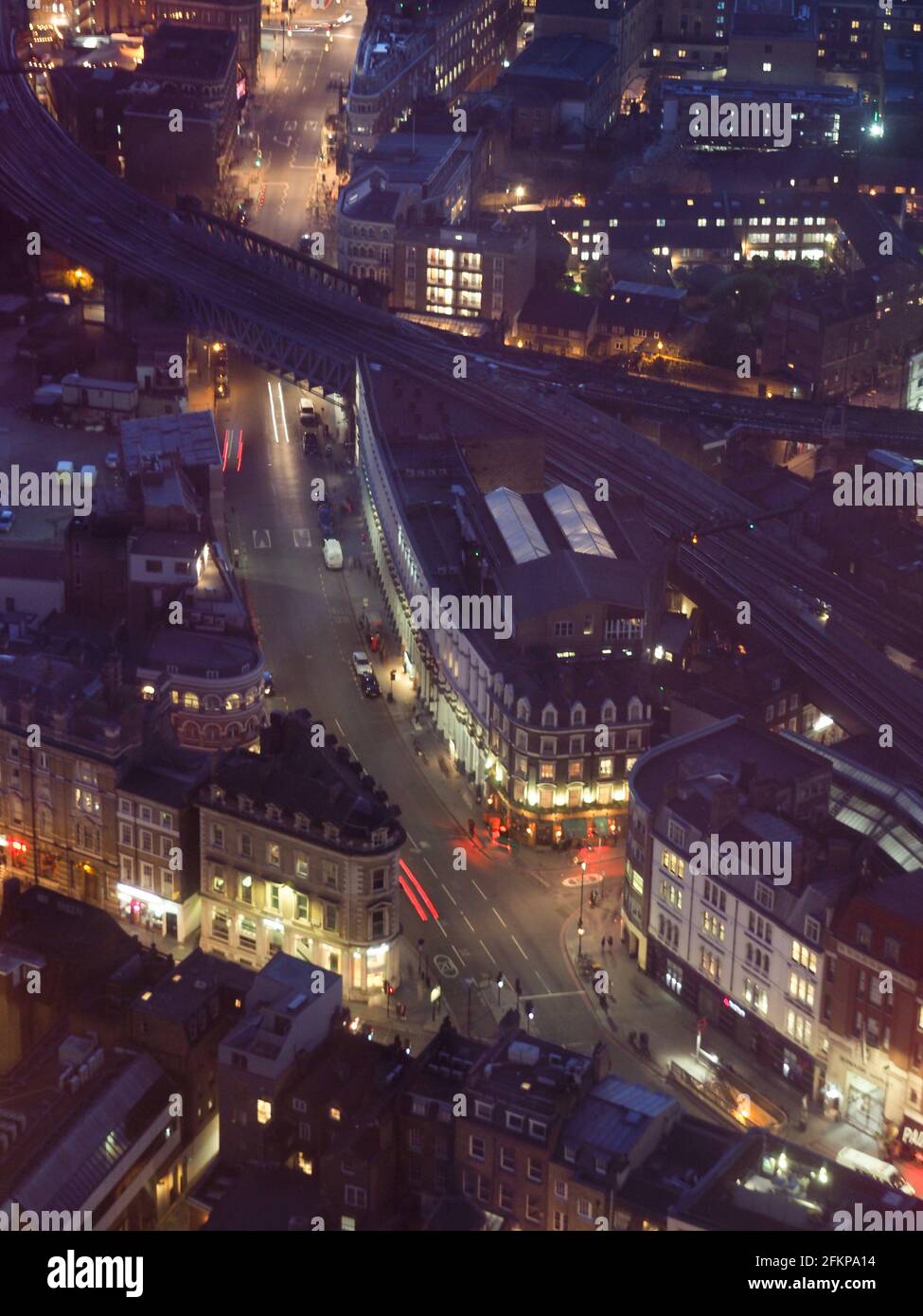night time picture of London street looking down from the Shard  Stock Photo