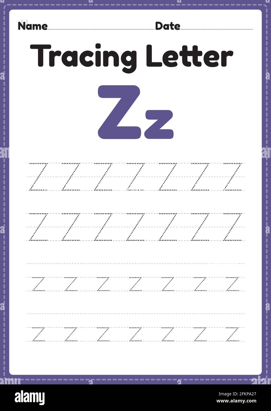 tracing letter z alphabet worksheet for kindergarten and preschool kids for handwriting practice and educational activities in a printable page illust stock vector image art alamy