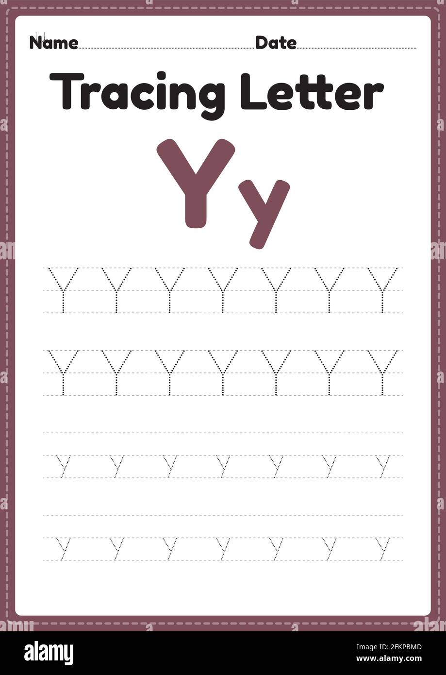 tracing letter y alphabet worksheet for kindergarten and preschool kids for handwriting practice and educational activities in a printable page illust stock vector image art alamy