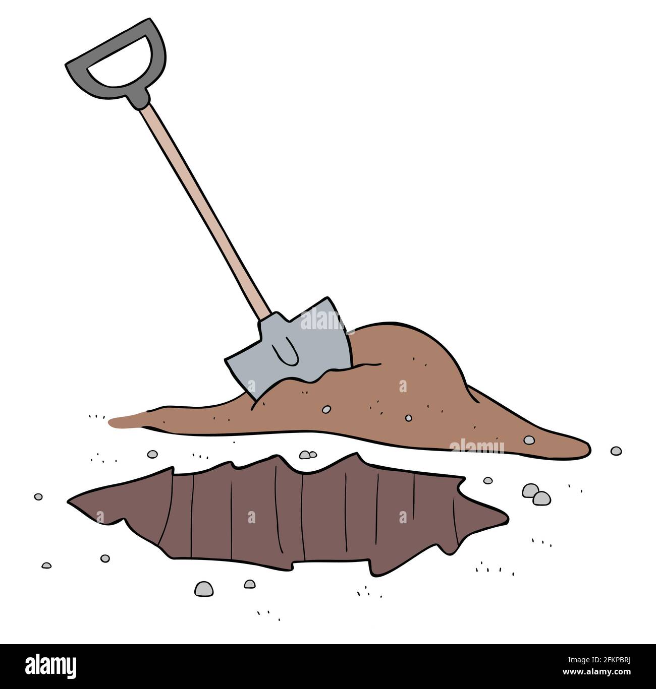 Cartoon vector illustration of shovel and dig soil. Stock Vector