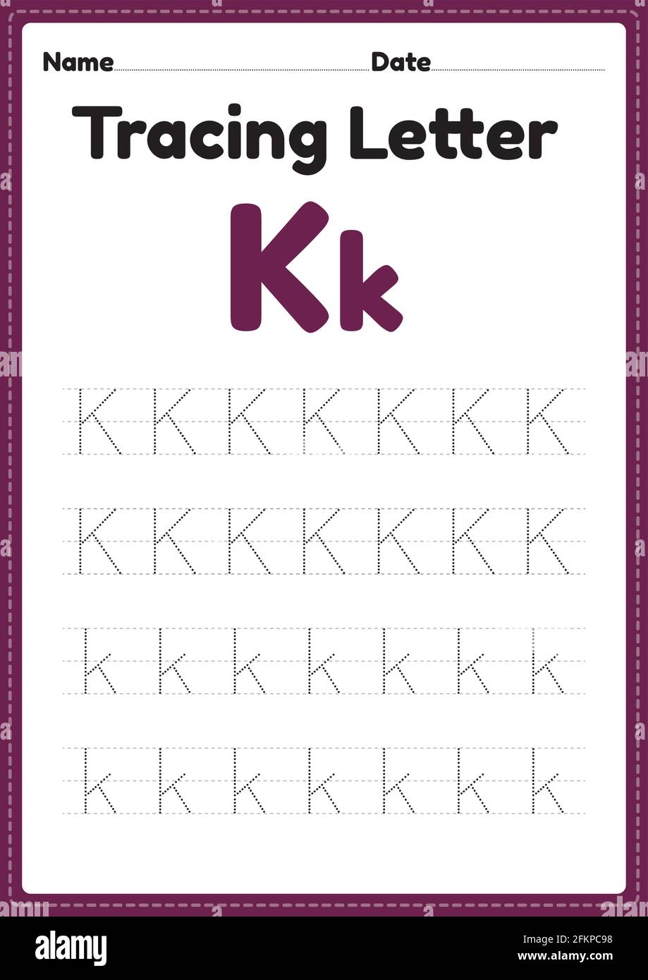 tracing letter k alphabet worksheet for kindergarten and preschool kids for handwriting practice and educational activities in a printable page illust stock vector image art alamy