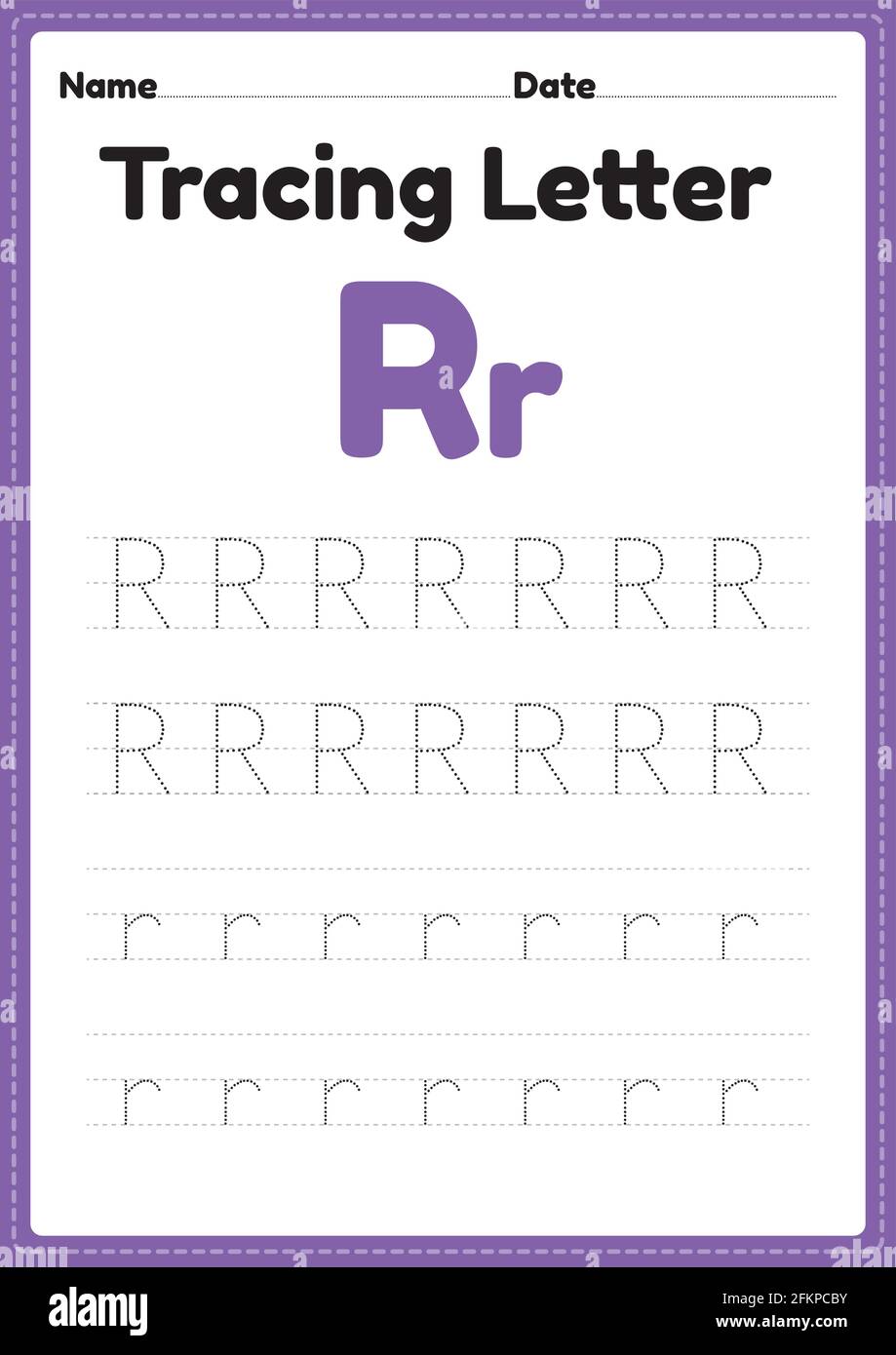tracing letter r alphabet worksheet for kindergarten and preschool kids for handwriting practice and educational activities in a printable page illust stock vector image art alamy