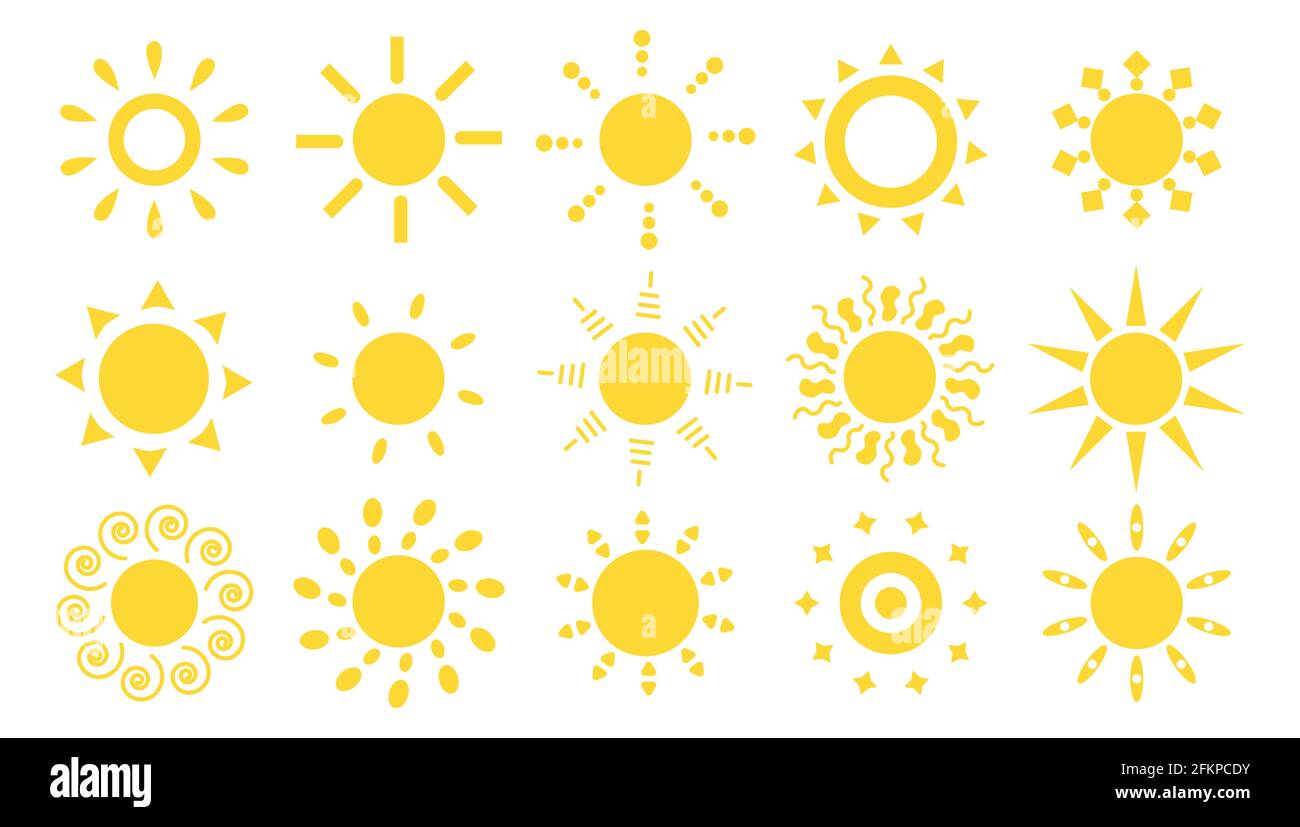 Set of flat sun icon for weather design. Summer symbol for web button ...