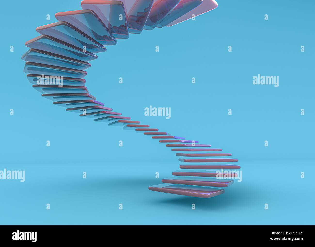 Glass spiral staircase with color background, abstract architecture