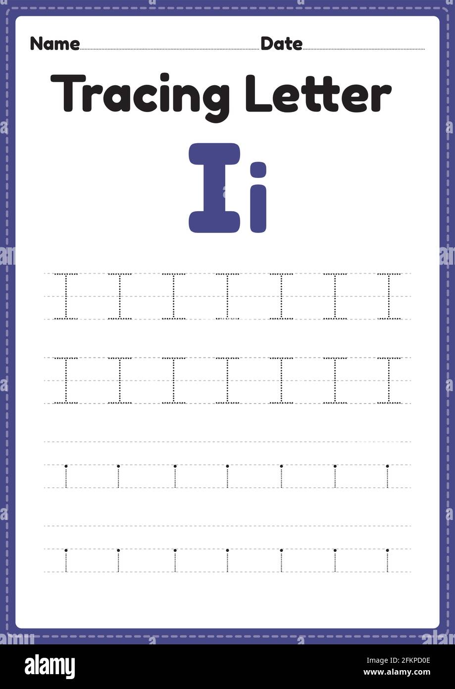 Tracing letter i alphabet worksheet for kindergarten and preschool kids ...