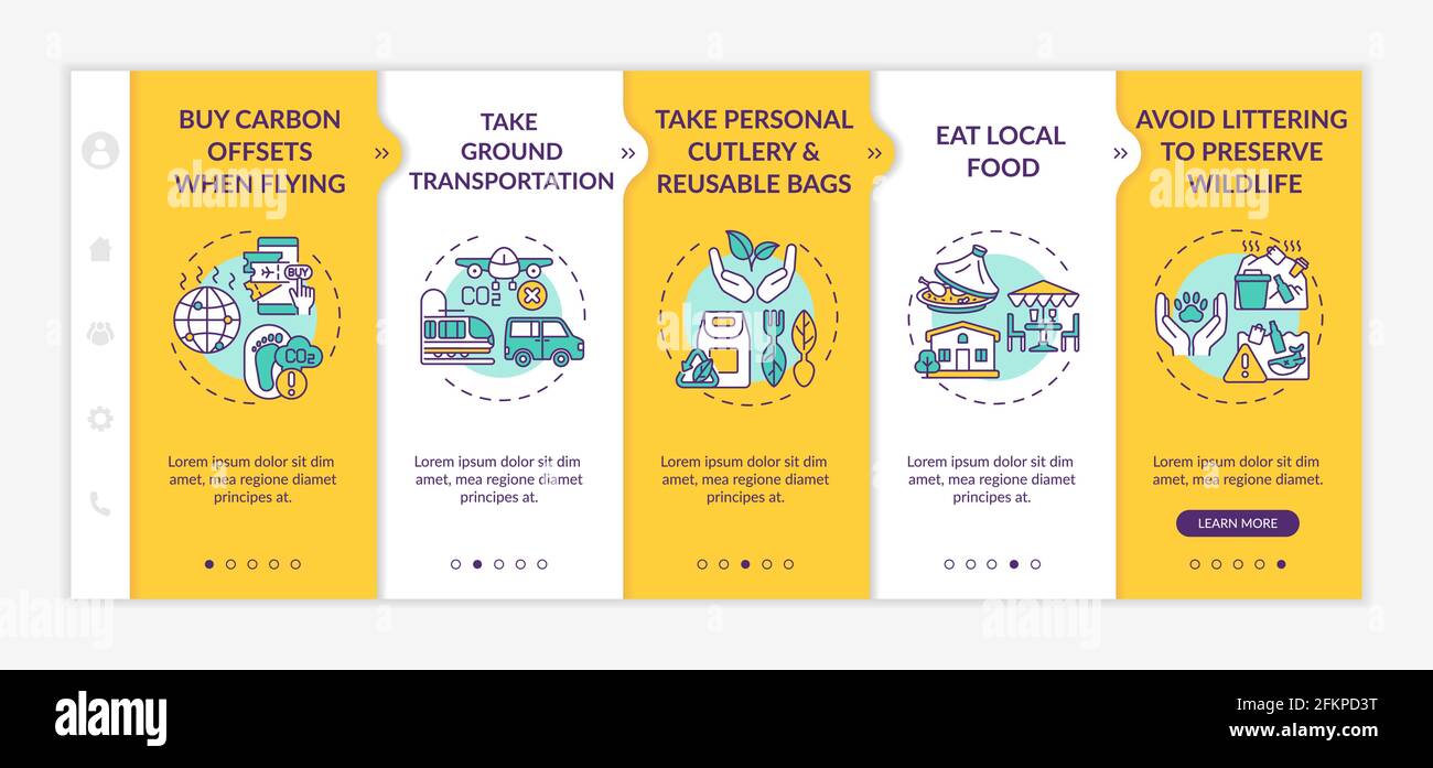 Sustainable tour tips onboarding vector template Stock Vector
