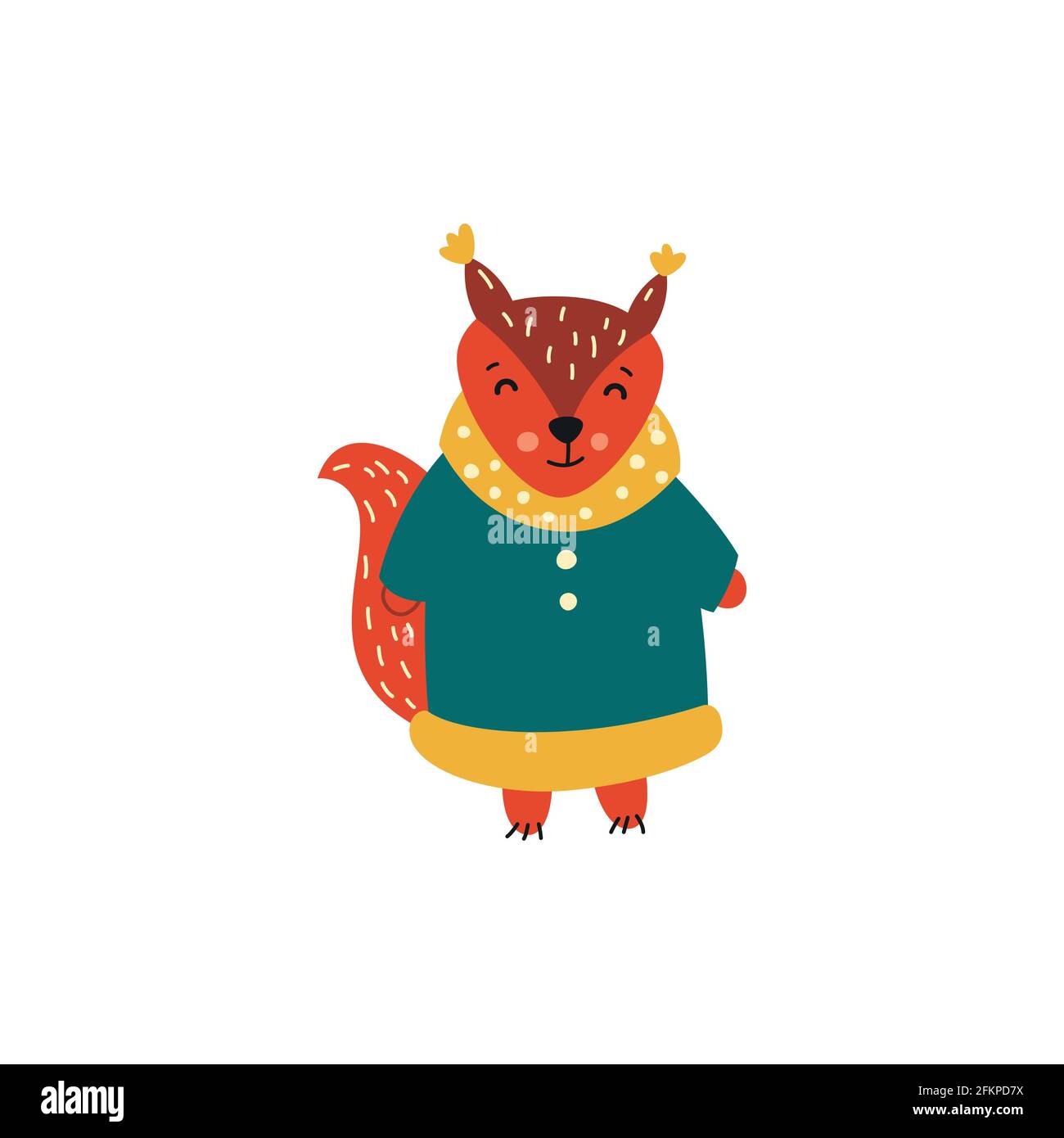 Cartoon squirrel on a white background, vector illustration. Stock Vector