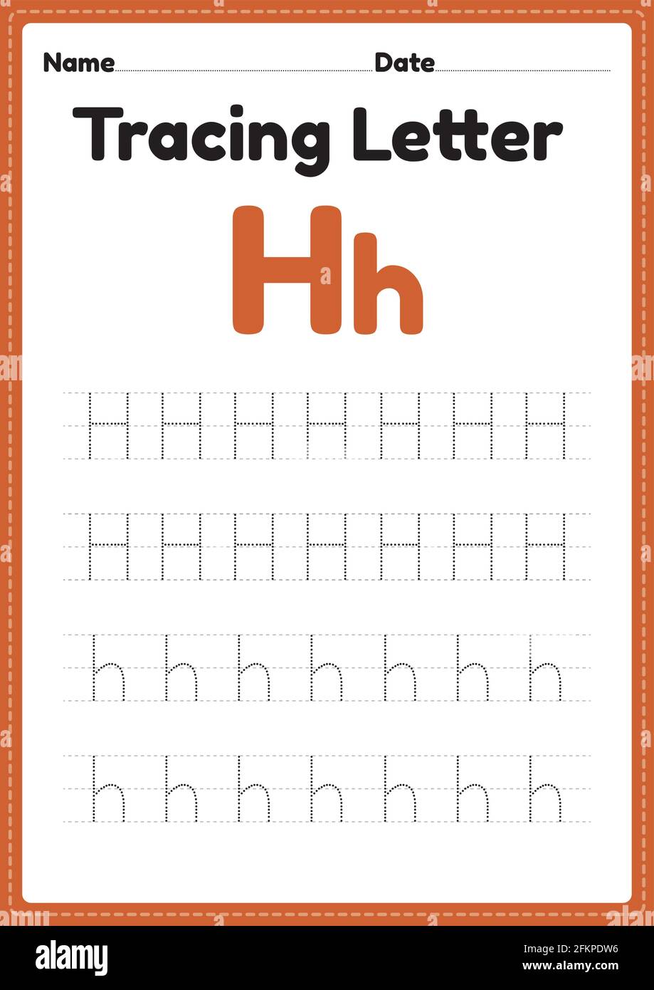 tracing letter h alphabet worksheet for kindergarten and preschool kids for handwriting practice and educational activities in a printable page illust stock vector image art alamy