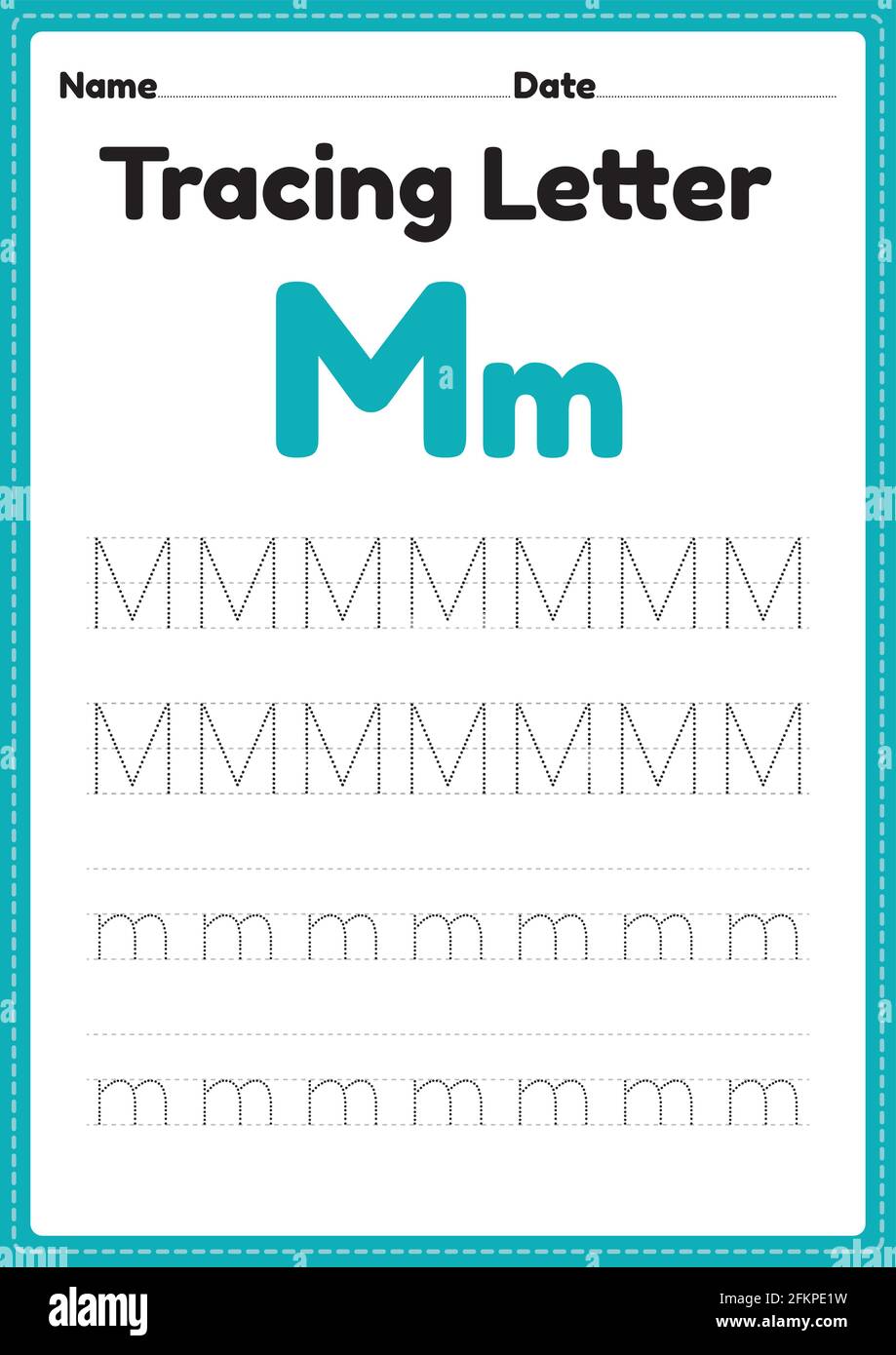 tracing letter m alphabet worksheet for kindergarten and preschool kids for handwriting practice and educational activities in a printable page illust stock vector image art alamy