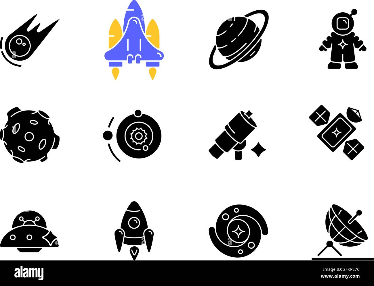 Astronautic black glyph icons set on white space Stock Vector Image ...