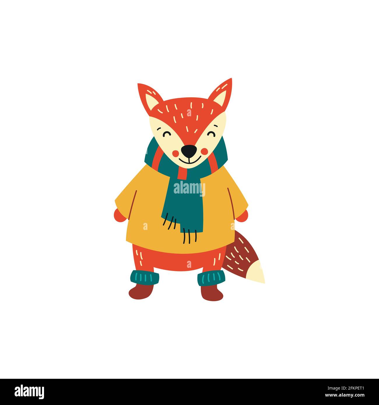 Cute fox. Vector animal on a white background. Stock Vector