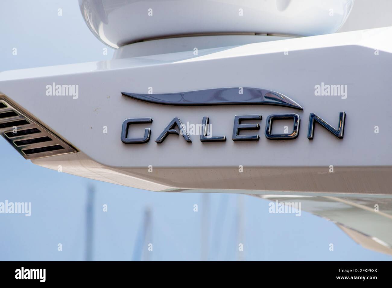 Galeon motor yacht logo Stock Photo